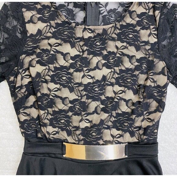 Venus Sz M Black Lace Long Sleeved Handkerchief Asymmetrical Hem Formal Dress - Picture 7 of 12